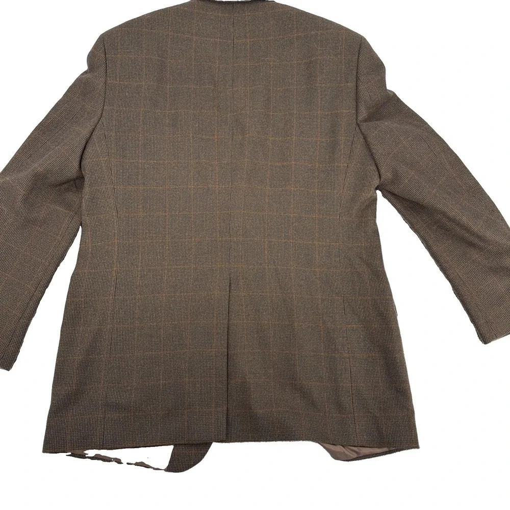 Vtg Classics by Bill Blass Brown Plaid Wool Blazer Sport Coat Jacket Mens 43L